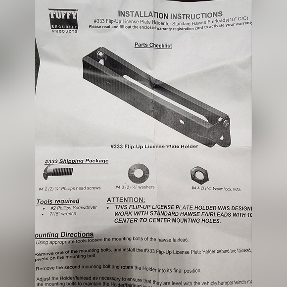 Tuffy #333-01 flip-up license plate bracket for fairlead winch - Picture 1 of 2